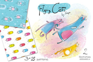 Flying Cats Patterns - Illustrations