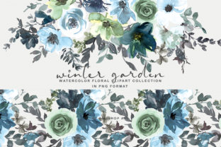 Icy Blue Watercolor Floral Clipart Set