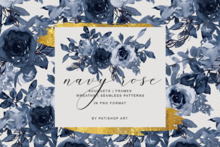 Navy Watercolor Rose Clipart Collection